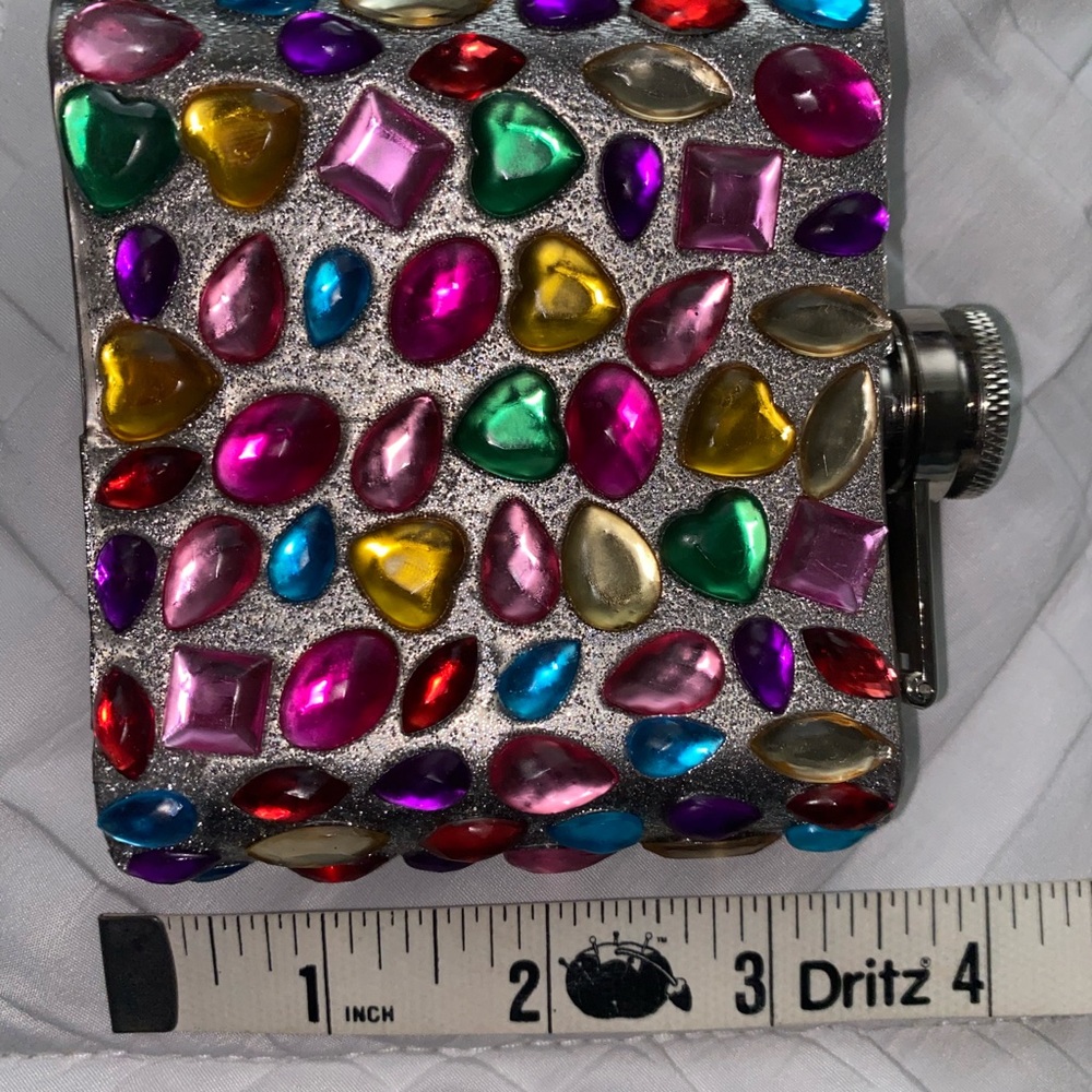 Flask Pocket Flask Liquor Stainless Steel Screw Cap Beaded Multi color Hearts - Picture 5 of 11